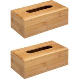 5Five - tissuedoos/box bruin 25 x 13 x 8 cm bamboe hout - set 2x stuks