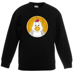 Kinder sweater zwart met vrolijke kip print - kippen trui - kinderkleding / kleding