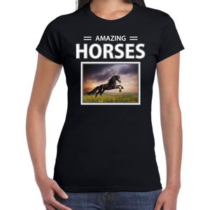 Dieren foto t-shirt Zwart paard - zwart - dames - amazing horses - cadeau shirt Zwarte paarden liefhebber