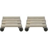 2x Plantenonderzetter/multiroller vurenhout 28 cm - 100 kg - Woonaccessoires/decoratie houten planken/trolley voor kamerplanten