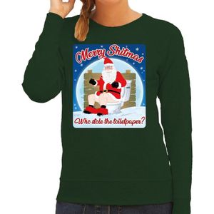 Foute Kersttrui / sweater - Merry shitmas who stole the toiletpaper - groen voor dames - kerstkleding / kerst outfit