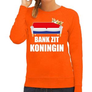 Koningsdag sweater / trui bank zit Koningin oranje voor dames - Woningsdag - thuisblijvers / Kingsday thuis vieren
