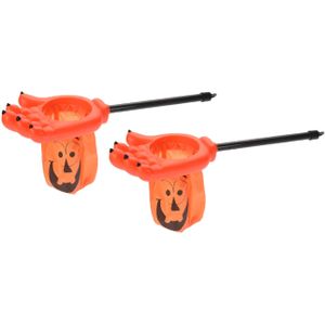 2x stuks trick or treat snoep zakken pompoen met handvat oranje 53 x 14 cm - Halloween snoep ophalen