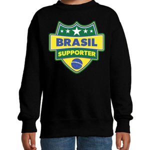 Brasil supporter schild sweater zwart voor kinderen - Brazilie landen sweater / kleding - EK / WK / Olympische spelen outfit