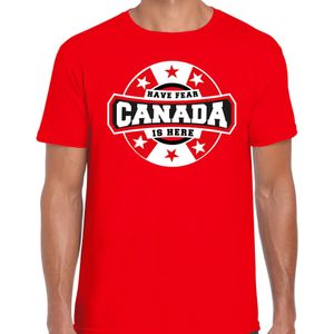 Have fear Canada is here t-shirt met sterren embleem in de kleuren van de Canadese vlag - rood - heren - Canada supporter / Canadees elftal fan shirt / EK / WK / kleding