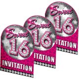 Sweet 16 thema party uitnodigings kaarten 32x stuks - Uitnodigingen van papier