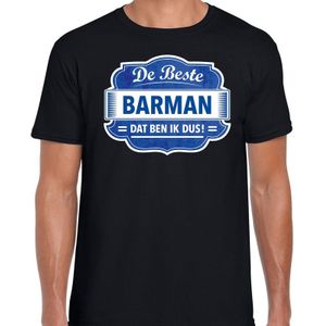 Cadeau t-shirt voor de beste barman voor heren - zwart met blauw - barmannen - kado shirt / kleding - vaderdag / collega