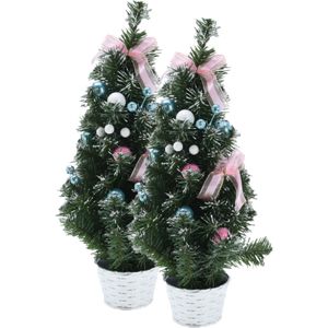 2x stuks kunstbomen/kunst kerstbomen inclusief kerstversiering 50 cm - Kunst kerstboompjes/kunstboompjes - Kerstversiering