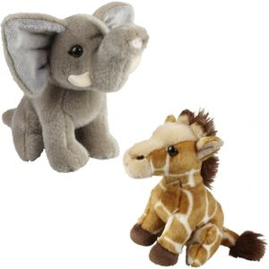 Ravensden - Knuffeldieren set Olifant en Giraffe Pluche Knuffels 18 cm