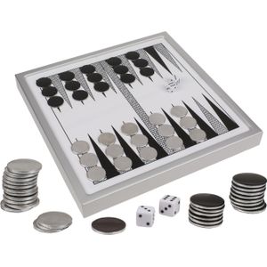 Luxe Backgammon spel met metalen fiches - 24 x 24 cm - Leuk als vaderdag cadeau