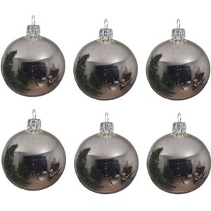 6x Zilveren glazen kerstballen 6 cm - Glans/glanzende - Kerstboomversiering zilver
