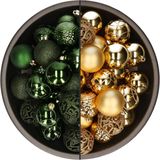 Bellatio Decorations Kerstballen mix - 74-delig - donkergroen en goud - 6 cm - kunststof