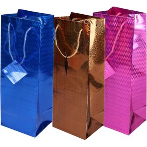 10x stuks flessen kado verpakking 33 x 10 cm - blauw - Wijnfles/champagne fles inpakken