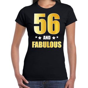 56 and fabulous verjaardag cadeau t-shirt / shirt - zwart - gouden en witte letters - dames - 56 jaar kado shirt / outfit