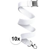 10x Wit keycord/lanyard met karabijnhaak sleutelhanger 50 cm - Polyester keycords/sleutelkoord