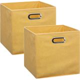 Set van 4x stuks opbergmand/kastmand 29 liter geel linnen 31 x 31 x 31 cm - Opbergboxen - Vakkenkast manden