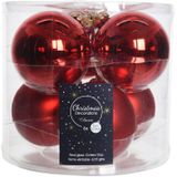 18x Kerst rode glazen kerstballen 8 cm - glans en mat - Glans/glanzende - Kerstboomversiering kerst rood