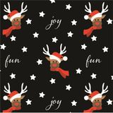 3x Rollen Kerst inpakpapier/cadeaupapier zwart/rendieren fun 2,5 x 0,7 cm - Luxe papier kwaliteit kerstpapier - Kerstmis