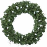 Decoris Kerstkrans - groen - D35 cm - incl. verlichting helder wit