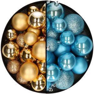 Kerstballen 60x stuks - mix goud/ijsblauw - 4-5-6 cm - kunststof - kerstversiering