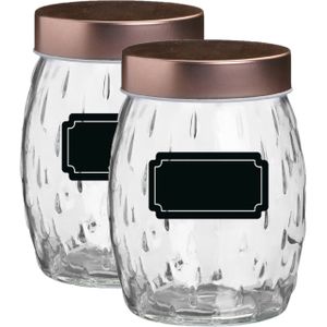 Voorraadpot/bewaarpot Beau - 4x - 1.2L - glas - koperen deksel - incl. etiketten