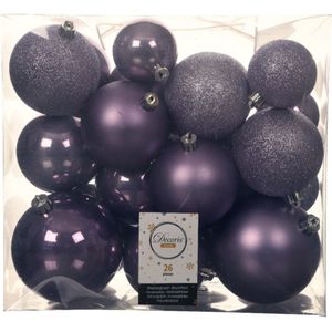 Decoris Kerstballen - 26st - kunststof - lila paars - 6-8-10 cm