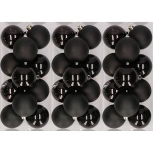 36x Zwarte kunststof kerstballen 6 cm - Mat/glans - Onbreekbare plastic kerstballen - Kerstboomversiering zwart