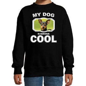 Dwergpinscher honden trui / sweater my dog is serious cool zwart - kinderen - Dwergpinschers liefhebber cadeau sweaters - kinderkleding / kleding