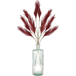 Decoratie pampasgras pluimen in vaas gerecycled glas - bordeaux rood - 98 cm - Tafel bloemstukken