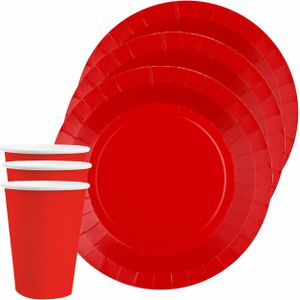 Santex feest/verjaardag servies set - 20x bordjes en bekertjes - rood - karton