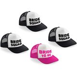 Vrijgezellenfeest dames petjes blokletters - 1x Bride to Be roze + 7x Bride Squad zwart - Bachelorette