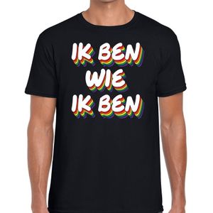 Ik ben wie ik ben - gaypride t-shirt zwart 3D regenboog tekst voor heren - Gay pride kleding