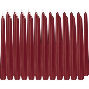24x Bordeauxrode dinerkaarsen 25 cm 8 branduren - Geurloze kaarsen - Tafelkaarsen/kandelaarkaarsen