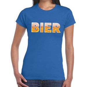 Bier tekst t-shirt blauw dames -  feest shirt Bier voor dames