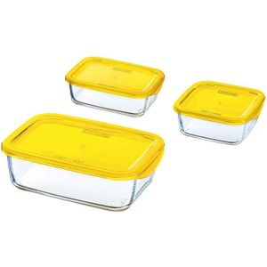 3x Glazen voorraad/vershoud bakjes geel - Voedsel bewaar bakjes - Mealprep - Lunchbox