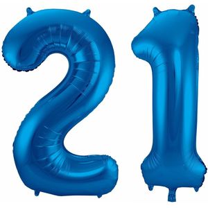 Cijfer ballonnen - Verjaardag versiering 21 jaar - 85 cm - blauw