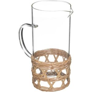 Karaf/schenkkan 1,2 liter van glas met riet recht model - Waterkan - Sapkan