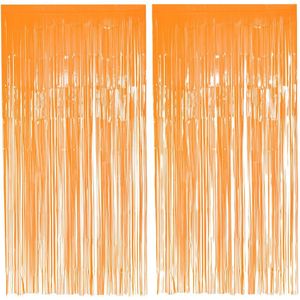 Boland Folie deurgordijn/feestgordijn - 2x - neon fluor oranje - 100 x 200 cm - Versiering/feestartikelen - Eighties/nineties/glitter and Glamour
