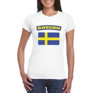 Zweden t-shirt met Zweedse vlag wit dames