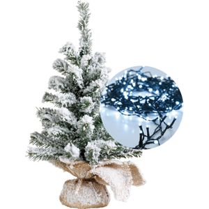 Mini kerstboom besneeuwd 45 cm - met kerstverlichting helder wit 300 cm - 40 leds