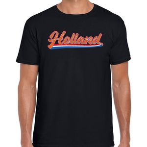 Zwart fan t-shirt voor heren - Holland met Nederlandse wimpel - Nederland supporter - EK/ WK shirt / outfit