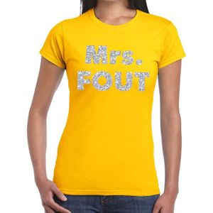 Mrs. Fout zilver glitter tekst t-shirt geel dames - Foute party kleding