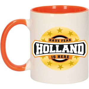 Have fear Holland is here beker / mok wit - 300 ml - oranje supporter / fan