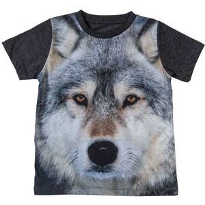 Donkergrijs t-shirt met wolf voor kinderen