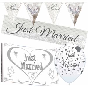 Feestartikelen pakket-Just Married thema - Compleet met vlaggen vlaggetjes en ballonnen