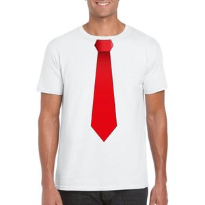 Wit t-shirt met rode stropdas heren