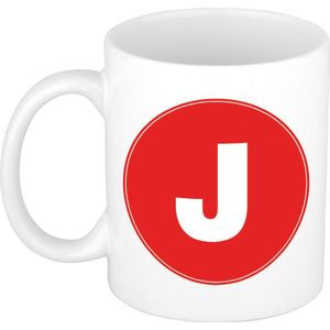 Mok / beker met de letter J rode bedrukking voor het maken van een naam / woord - koffiebeker / koffiemok - namen beker