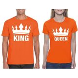 Koningsdag koppel King &amp; Queen t-shirt oranje maat M