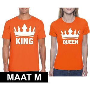 Koningsdag koppel King &amp; Queen t-shirt oranje maat M