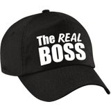 The Boss en The real boss petten / caps zwart met witte bedrukking voor volwassenen - bruiloft / huwelijk â cadeaupetten / geschenkpetten voor koppels